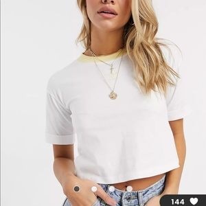 cropped adidas white and yellow trefoil t shirt